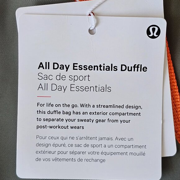 NWT LULULEMON Green Sage Orange All Day Essentials Duffle Bag Gym Travel 32L - Picture 15 of 16